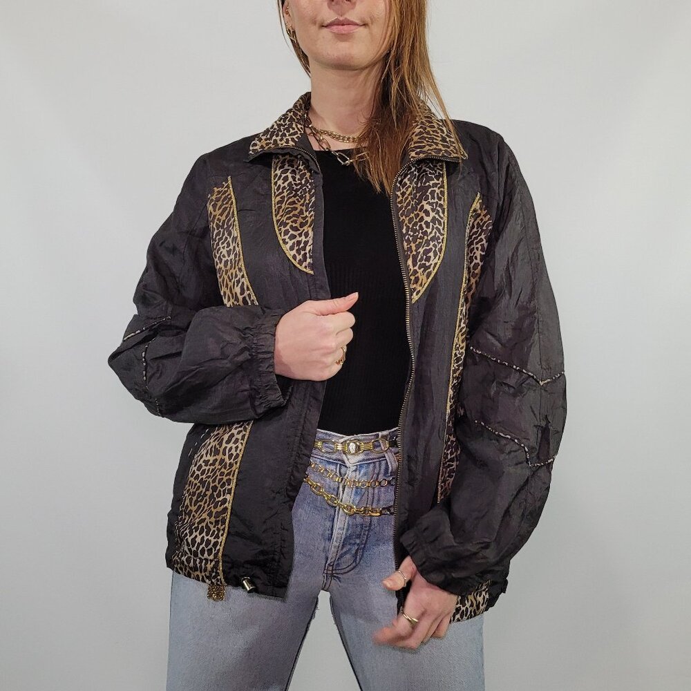 Vintage 90's EVR Div Ruosso Track Jacket Cheetah Leopard, Sz Med